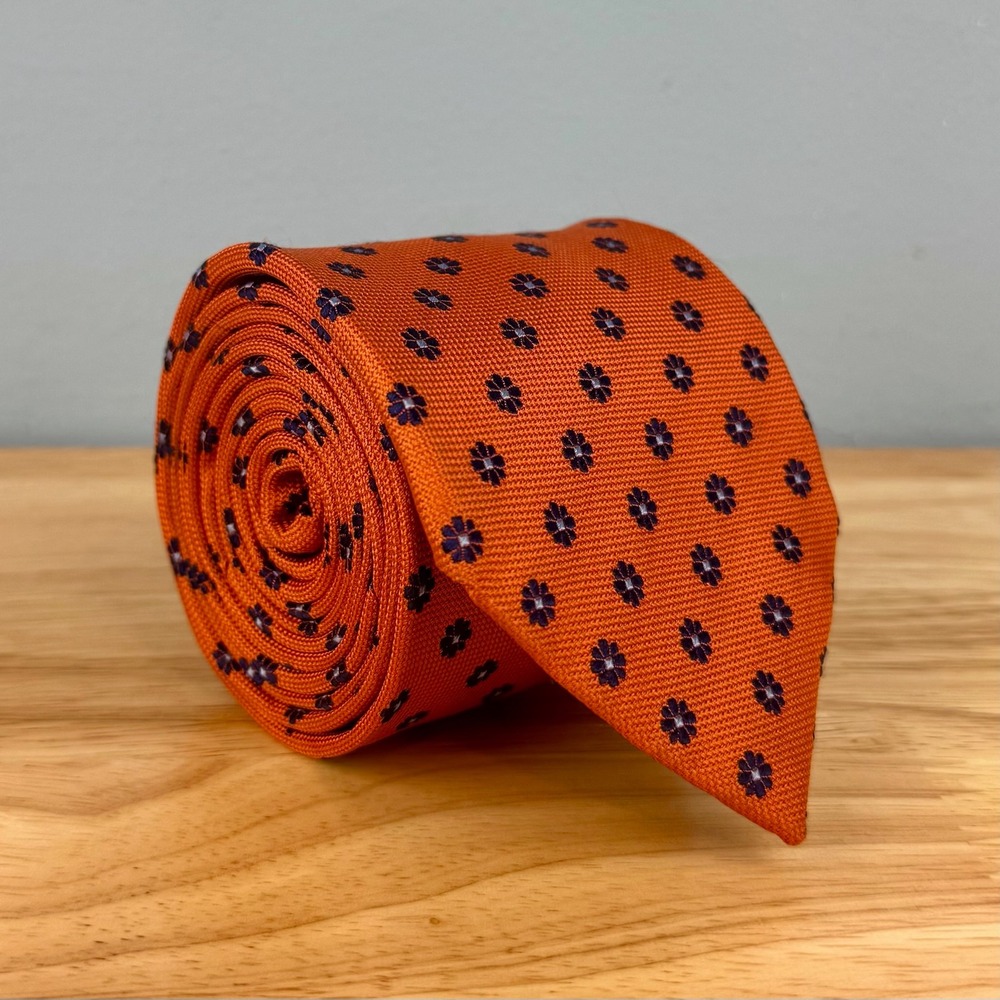 SuitSupply 61"x3" Necktie Orange Blue Floral Medallion Classic Formal Silk Tie